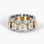 Men's Two-Tone Geometric Band Rings with Diamond Accents