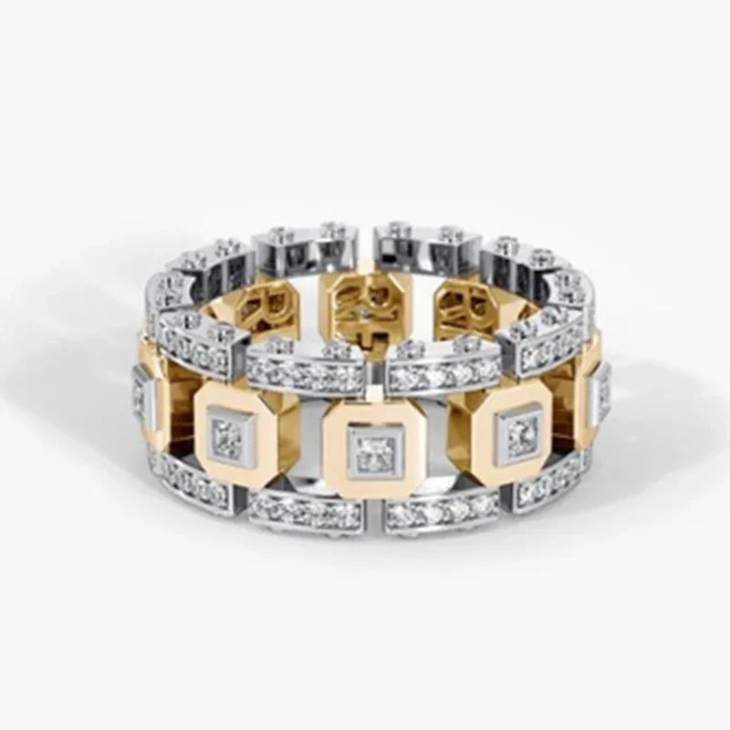 Men's Two-Tone Geometric Band Rings with Diamond Accents