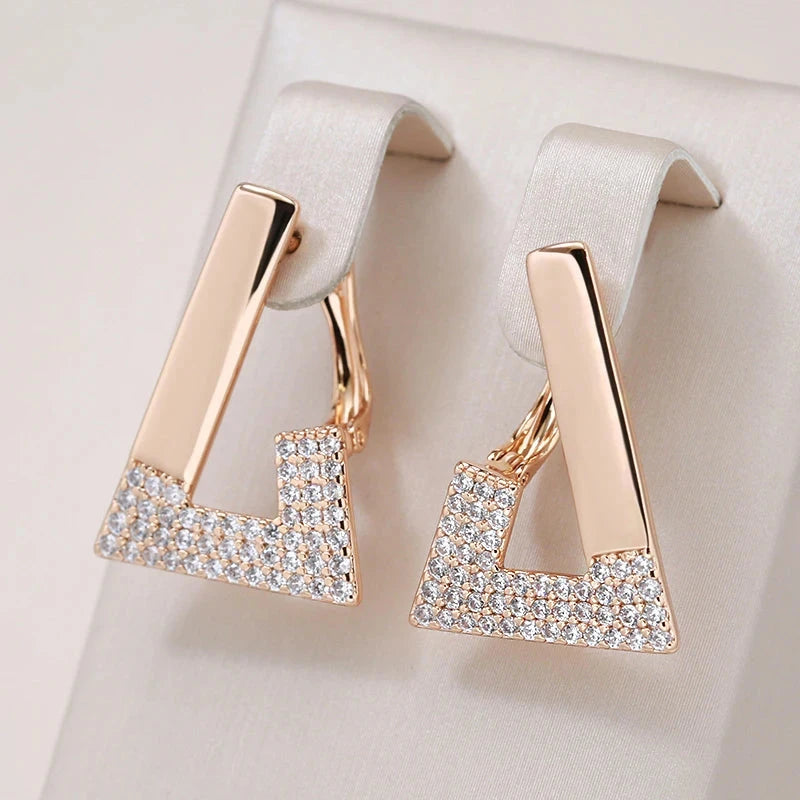 585 Rose Gold Geometric Cubic Zirconia Earrings for Women