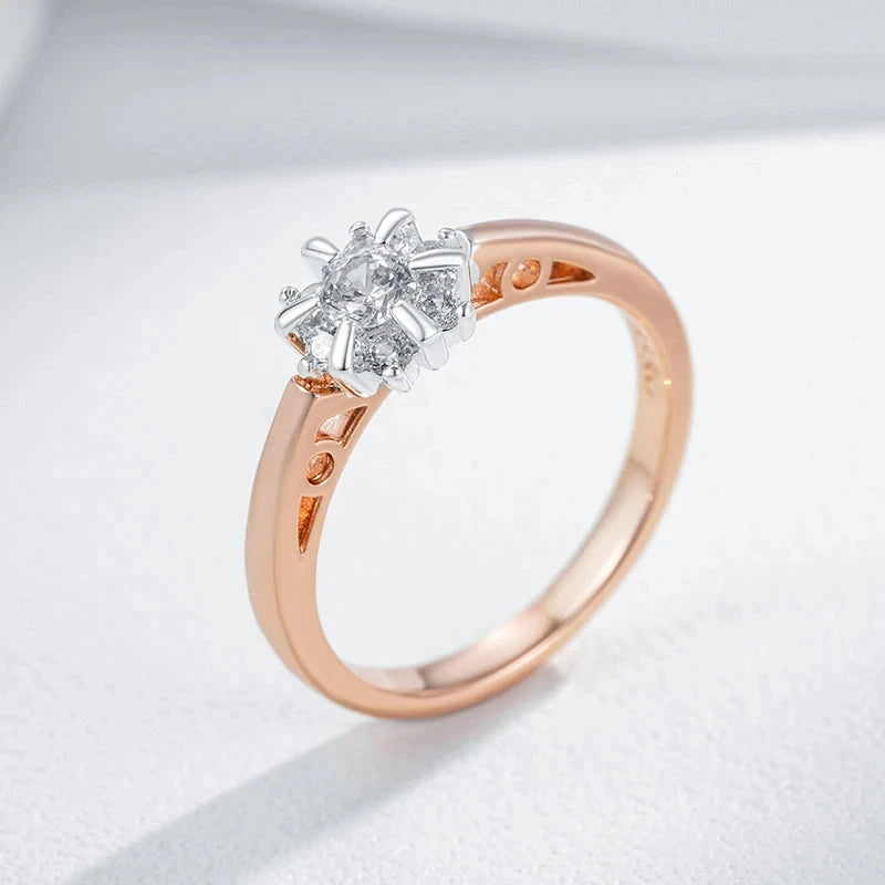 585 Rose Gold Shiny Silver Color Crystal Rings For Women