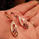 Peridot Amethyst Garnet Leaf Dangle EarringsEarrings
