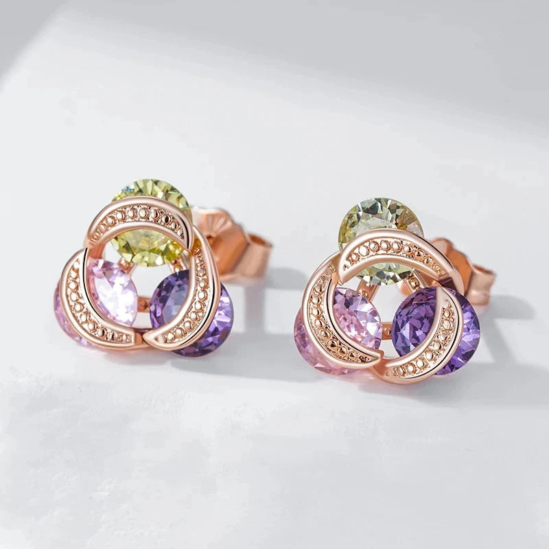 Colorful Crystal Flower Stud Earrings For Women
