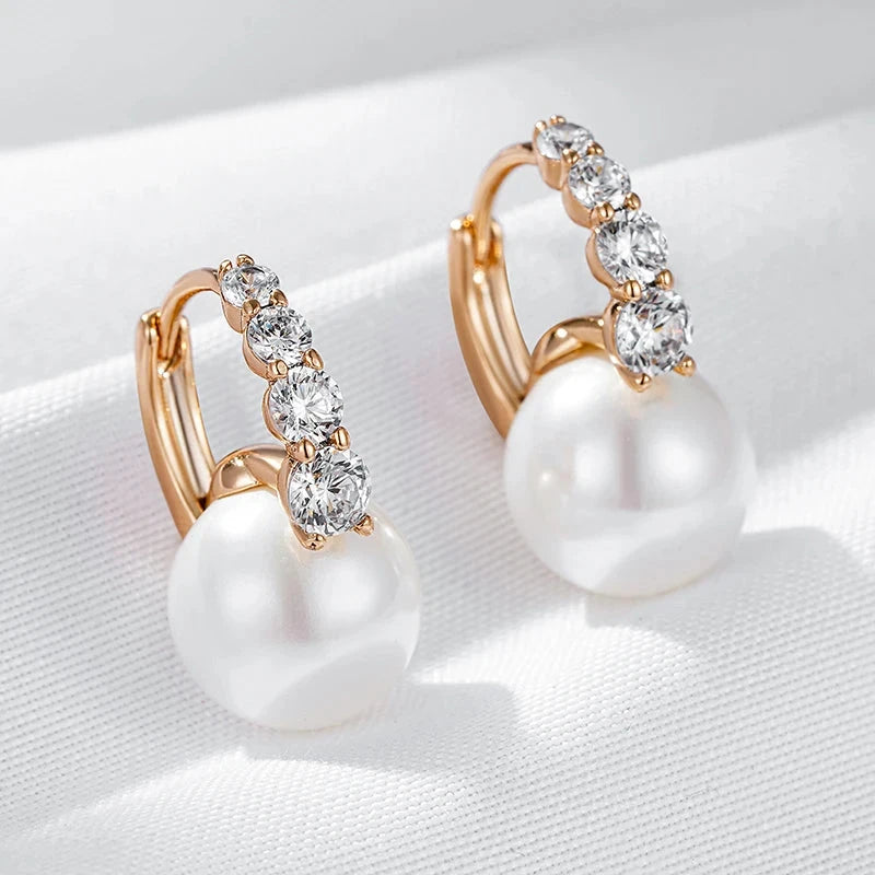 Luxury Elegant Pearl Drop Earrings For Women 585 Rose Gold Color