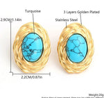 Natural Stone Turquoise Stud Earrings Gold Plated Stainless SteelEG03-4
