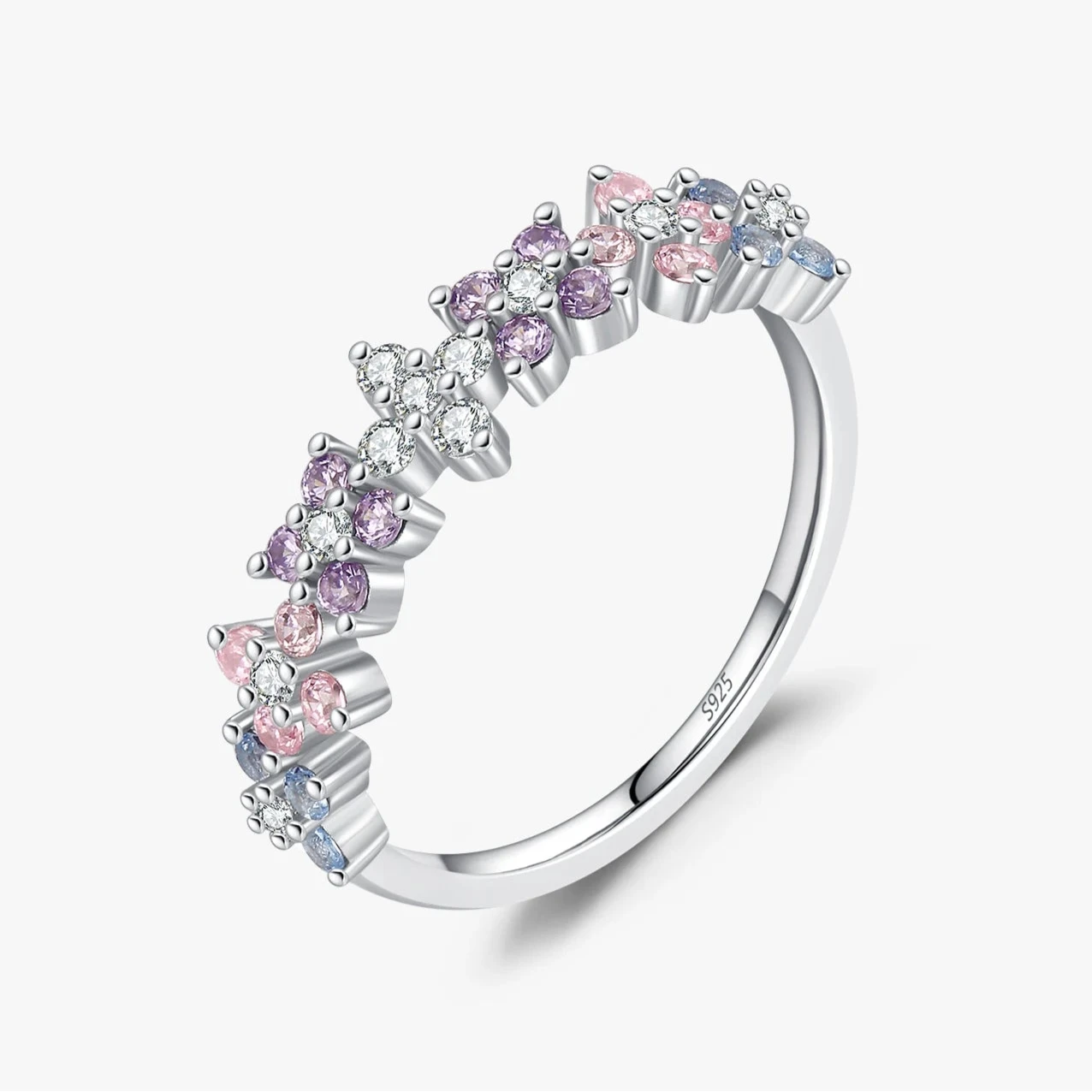 925 Silver Four-Leaf Clover Zirconia Eternity Ring for Women