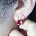 Square Ruby Ear Buckle Charm EarringsRing