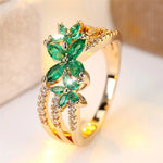 Flower Green Zircon Stone Gold Rings for Women