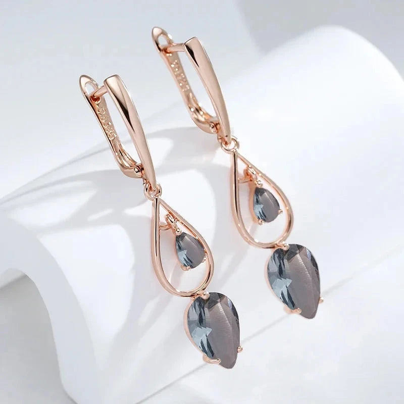Transparent Grey Stone Drop Earrings – 585 Rose Gold