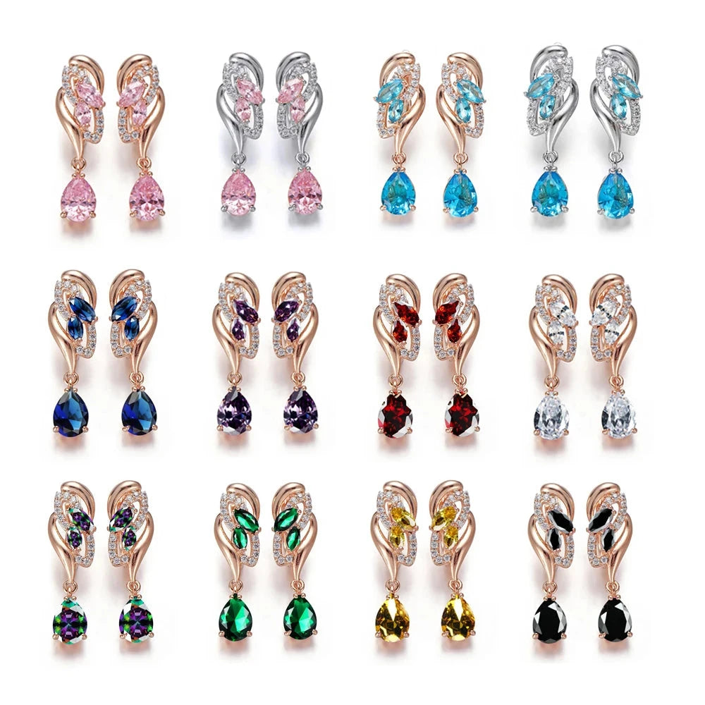 Drop Earring Cubic Zirconia Rose Gold Plated