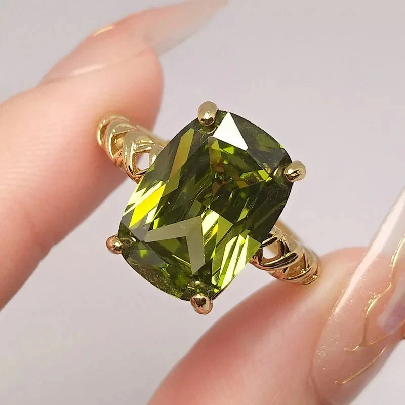 Olive Green Crystal August Birthstone Ring – Vintage Gold ToneOlive Greenresizable