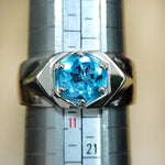 Men's Real Blue Topaz Ring 925 Silver 7.5mm Lucky Gemstone