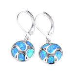 Fire Opal Long Dangle Earrings For Women Cute Round GeometricBlue