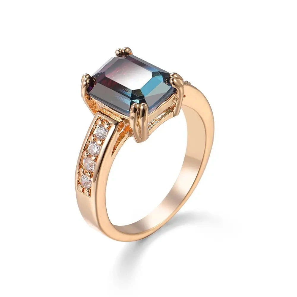 Gold Plated Tourmaline Color CZ Ring for WomenB9