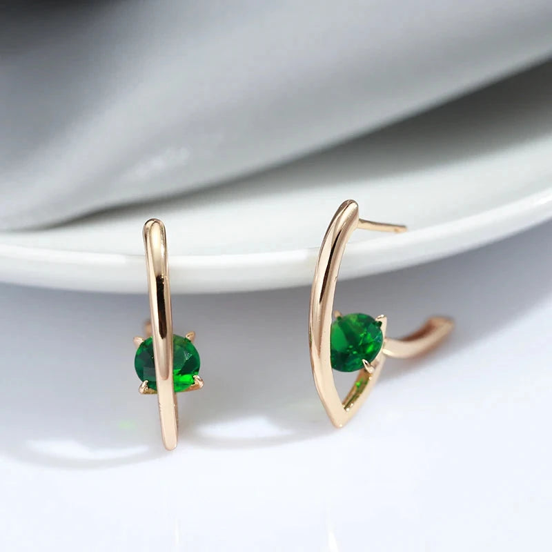 585 Rose Golden V Shape Drop Earrings For Women