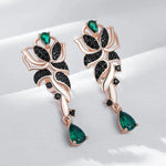 585 Rose & Black Gold Green Zircon Flower Earrings for Women