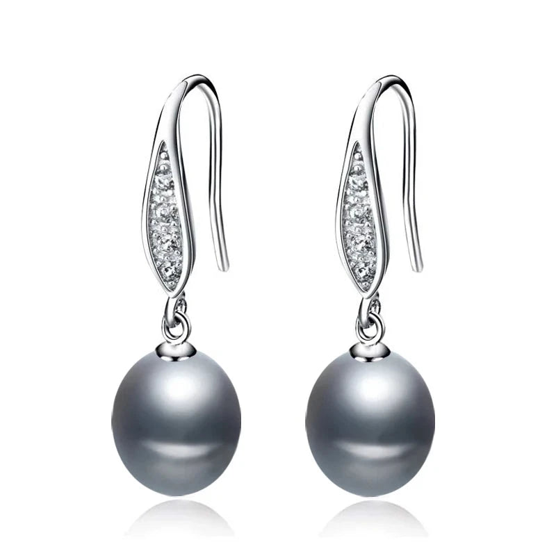 Real Grey Freshwater Pearl Earrings For Women,925 Silver Pearl Drop Earring Wife Mother Valentine's Day Birthday Giftgrey pearl earring