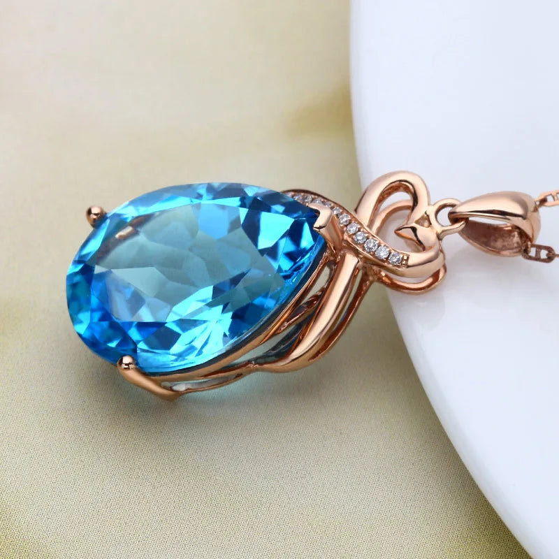 Real 14K Rose Gold 3 Carats Sapphire Stone Pendant Only