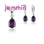 925 Sterling Silver Trendy Crystal Pendant Necklace EarringsModel 2