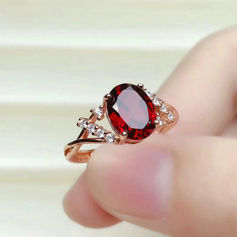 Silver Diamond Ruby Oval Adjustable Ladies RingRedresizable