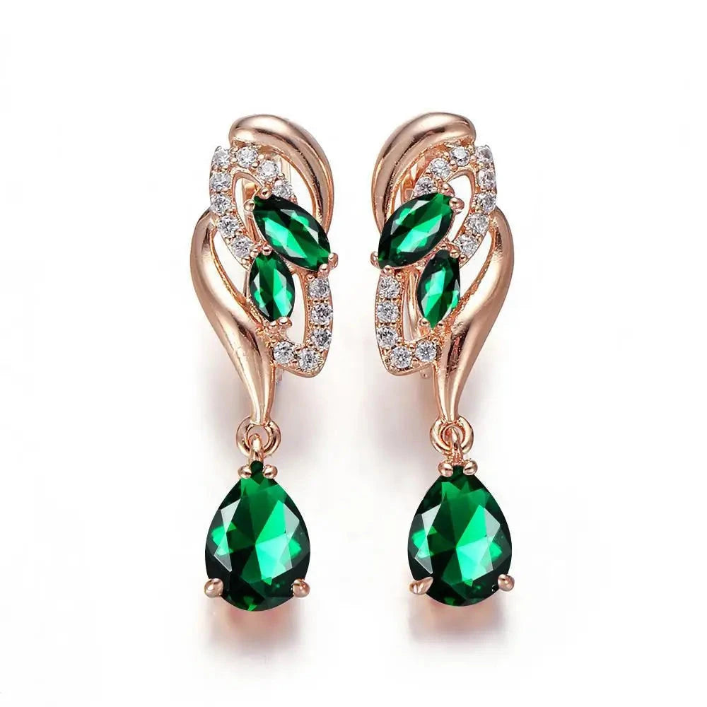 Drop Earring Cubic Zirconia Rose Gold PlatedGreen-G
