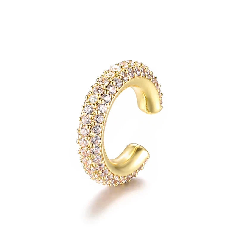Round C-Shaped Zirconia Clip-On Earrings – Gold/Silver, No PiercingGold-White