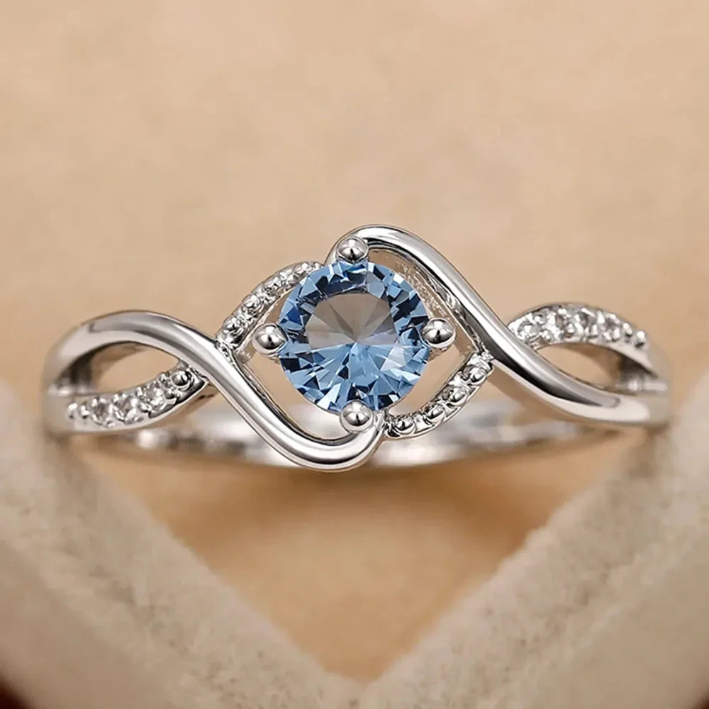Modern Design Women's Wedding Rings Charming Blue Cubic Zirconia