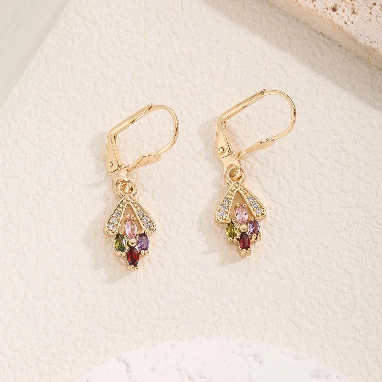 Gold Leverback Gemstone Drop Earrings for WomenS-15024