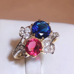 Elegant 925 Stamp Ring Sapphire Ruby Flower PlantWHITE9