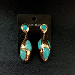 Blue Turquoise Yellow Gold Plated stud Earrings