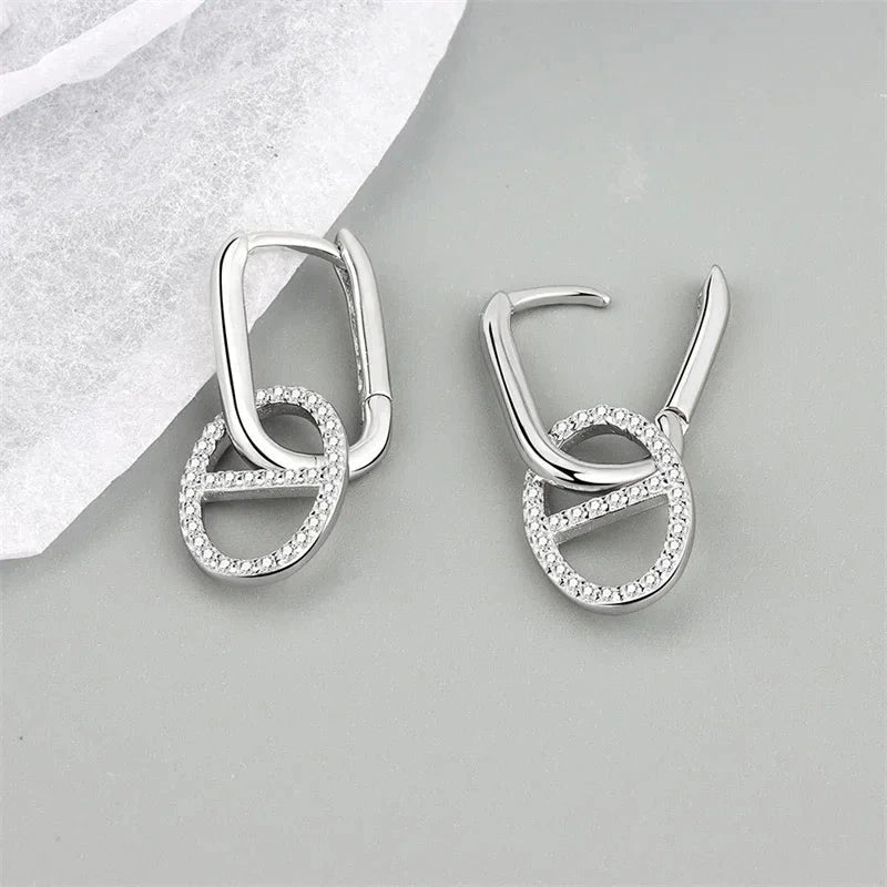 Double Loop Geometric Zircon Earrings for WomenE1057