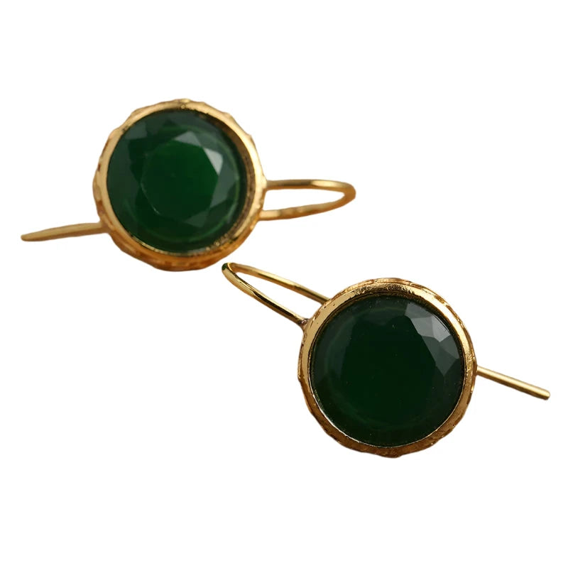 Trendy Gold Color Green Stone Unique EarringsGreen