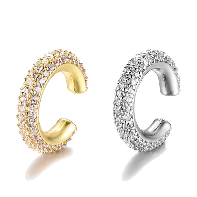 Round C-Shaped Zirconia Clip-On Earrings – Gold/Silver, No Piercing