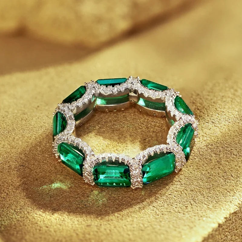 Emerald High Carbon Diamond Eternity Rings