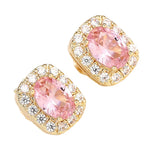 Elegant Pink Zircon Square Oval Earrings for Women
