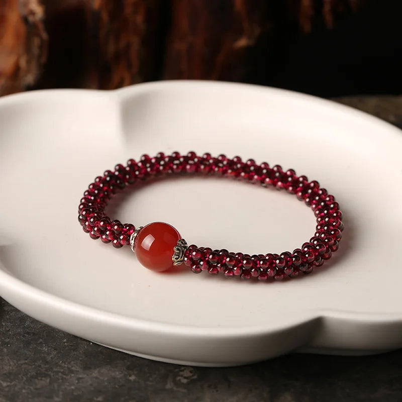 Natural Garnet Stone & Pink Crystal & Agate & Amazonite Female Beads BraceletAgate