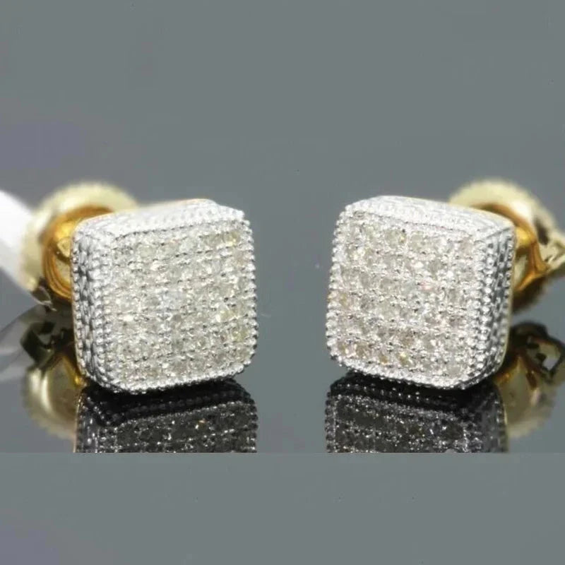 Fashion Gold Color Iced Out Square Bling Stud EarringM130