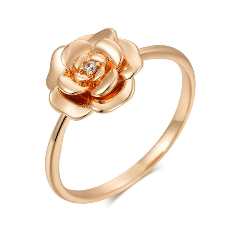 Glossy Metal Flower Rings for Women Fashion 585 Rose GoldZ11588