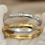 Classic Crystal Bamboo Bangle – Stainless Steel Bracelet