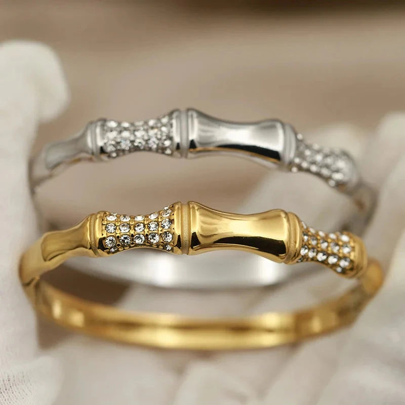 Classic Crystal Bamboo Bangle – Stainless Steel Bracelet