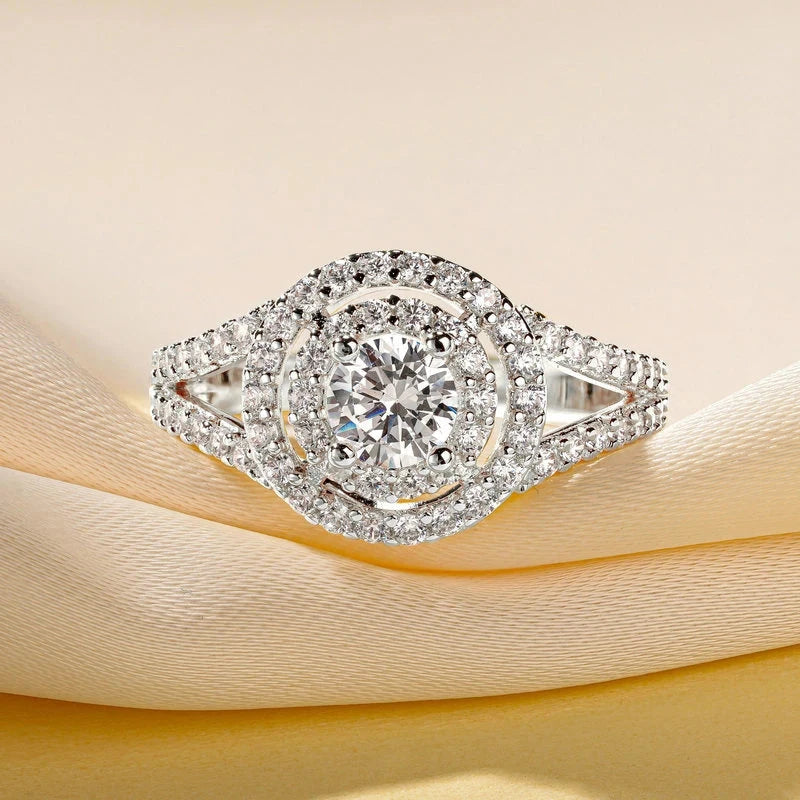 14K Gold Plated Halo CZ Engagement Ring