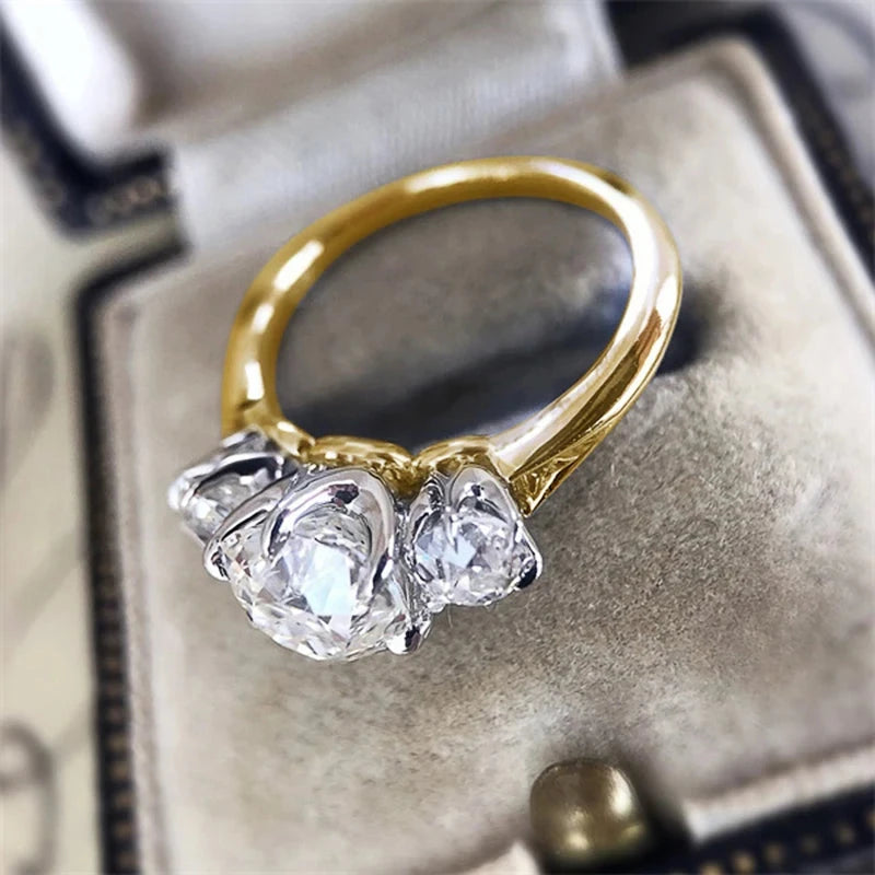 Huitan Luxury CZ Rings for Women – Silver, Gold, Two-ToneF17147