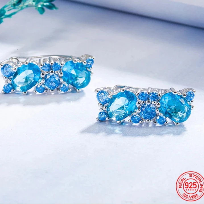 Aquamarine U Shaped Hoop Earrings for Women Fashion Jewelry