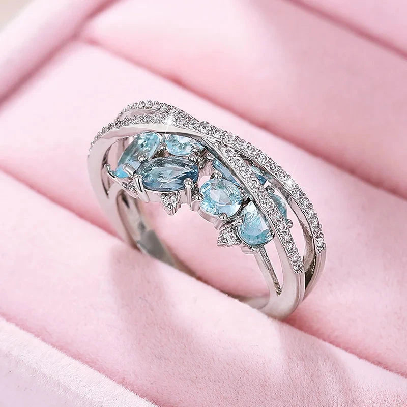 Unique Cross Rings with Colored Blue Cubic Zirconia Fashionable Design