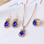 Blue Crystal Ring Necklace Earrings Set Wedding Jewelry SetsRoyalBlue
