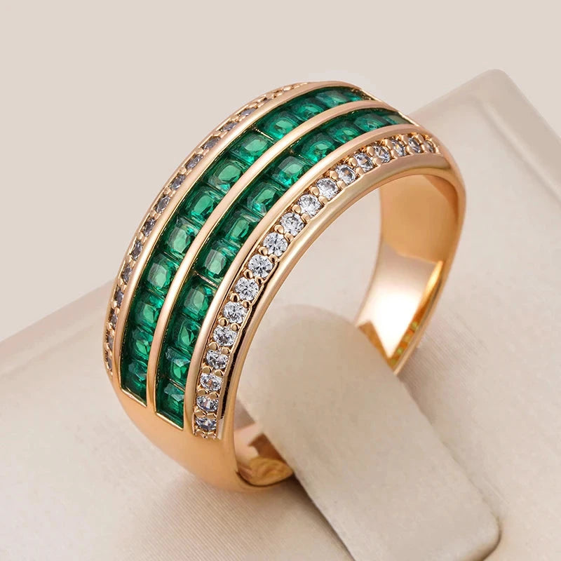 9mm Rose Gold Luxury Green Zircon Ring for Women