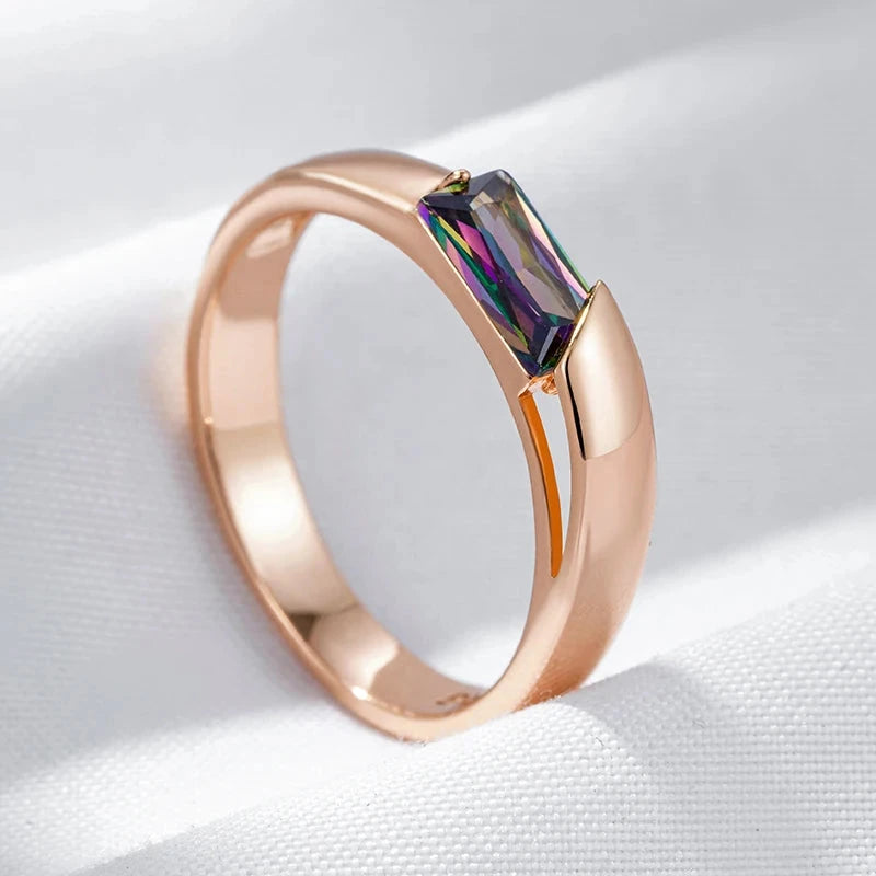 Kienl Hot Square Colorful Natural Zircon Ring for Women 585 Rose Gold Color Exquisite Wedding Accessories Daily Fine Jewelry