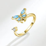 Rotate Crystal Butterfly Silver Ring for Women