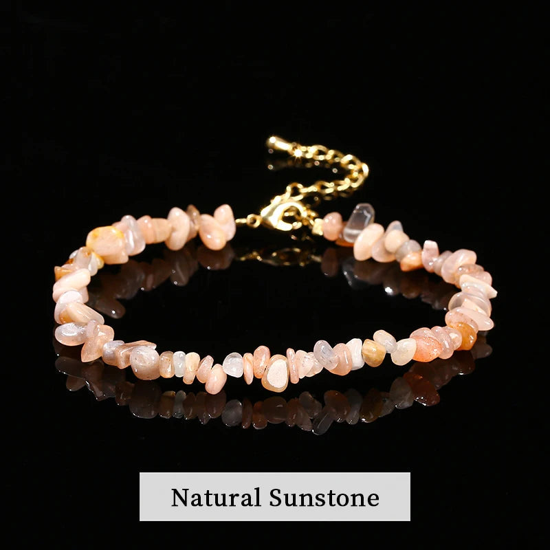 Natural Stone Mixed Tourmaline Gravel Lucky Chain BraceletSunstoneBeads 3-5mm