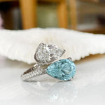 Aquamarines two-tone gem Water Drop Engagement Ring