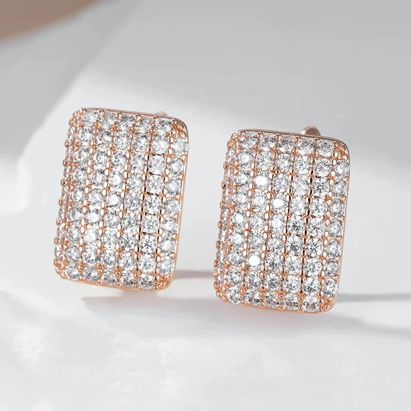 Rose Gold Square Natural Zircon Earrings for Women